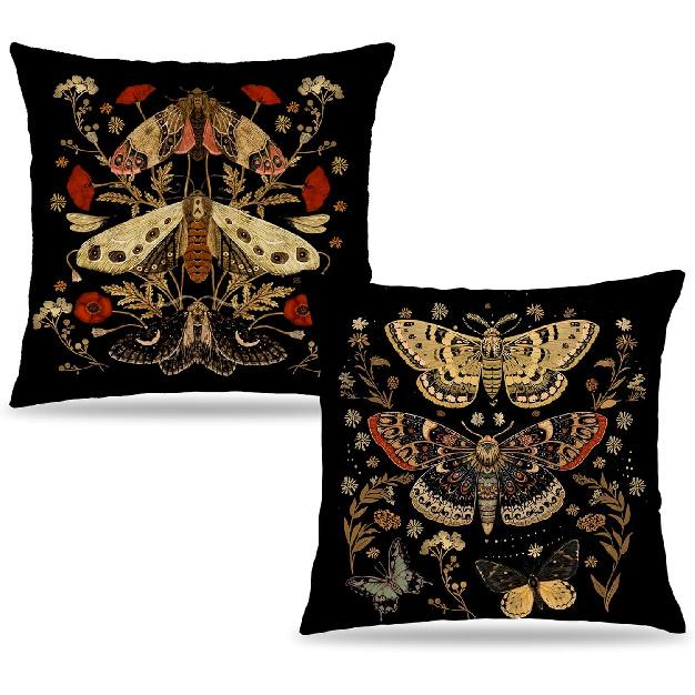 Gothic Moth Butterfly Pillow Covers 18x18 Set of 2, Dark Academia Witchy Moon Celestial Pillow Covers for Couch, Gothic Home Decor,Witchy Decor