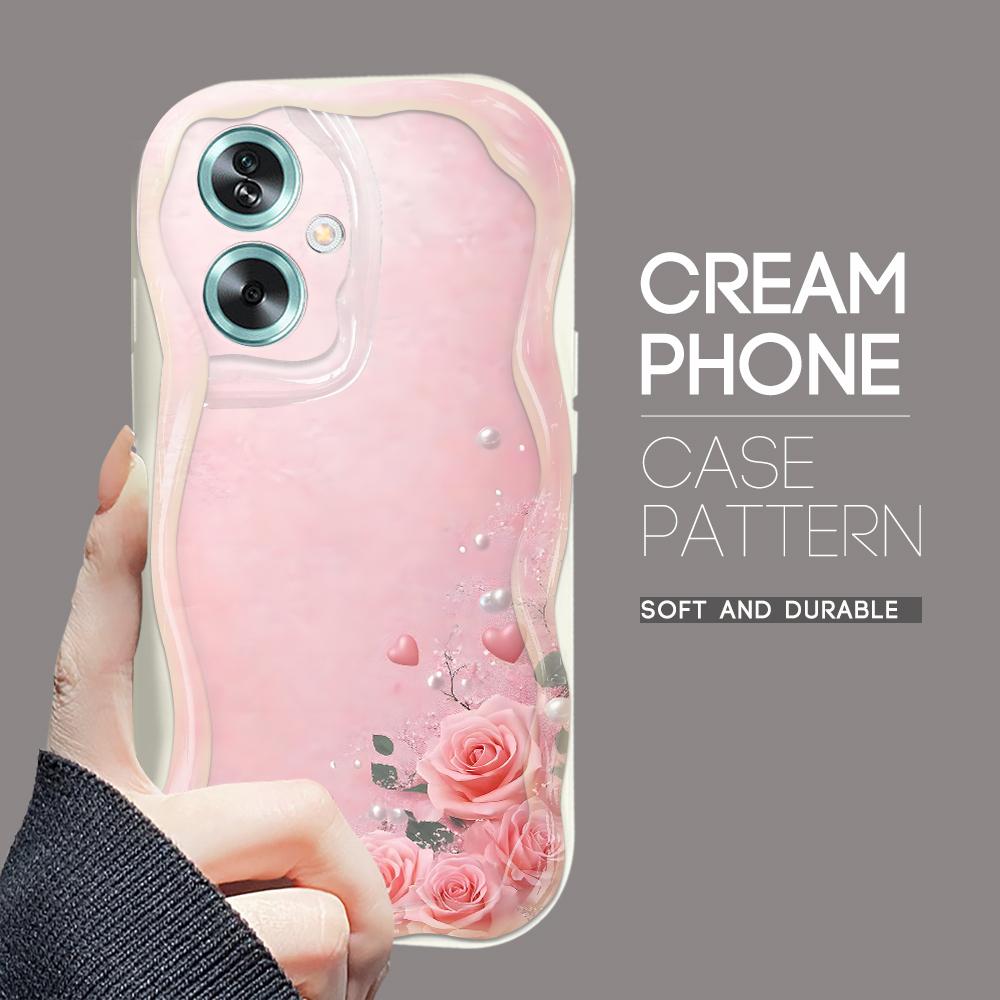 Model drăguț de desene animate Carcasă cu textura cremă cu margine ondulată Husă din silicon moale pentru telefon pentru OPPO Reno Realme