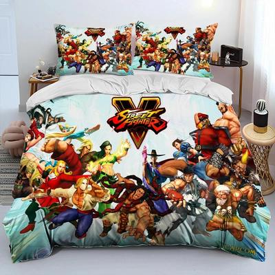 Street Fighter Retro Game Gamer Bettdecke Bettwäscheset, Bettbezug Bettset Steppdecke Kissenbezug, King Queen Size Bettwäscheset Junge