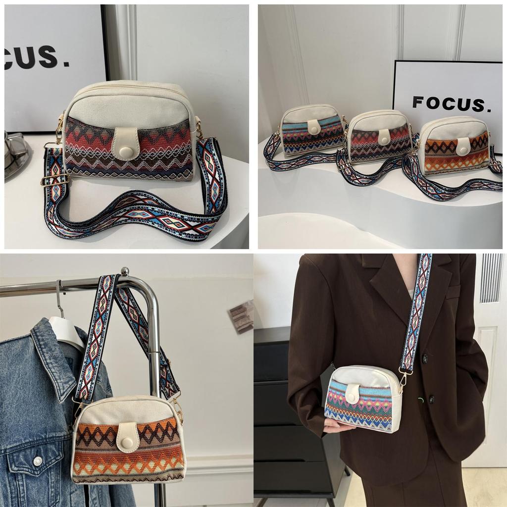 Ethnic Style Fashion Shoulder Bag 2024 Spring New Simple Large Retro Single Shoulder Slant Small Square Bag Blue