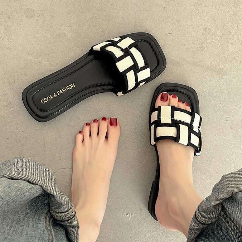 Size 35-43, Large Size Women's Shoes Flat Slippers Women's Summer Wear Fashionable and Versatile One-word Drag 41 Beach Sandals
