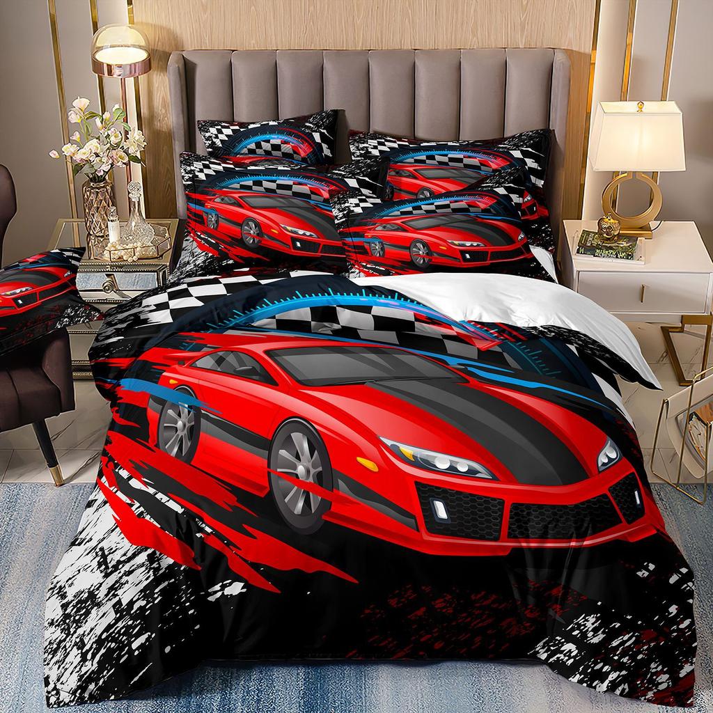 Bedding Three-Piece Set 3D Digital Printing Cartoon Fire Truck Children'S Polished Duvet Cover