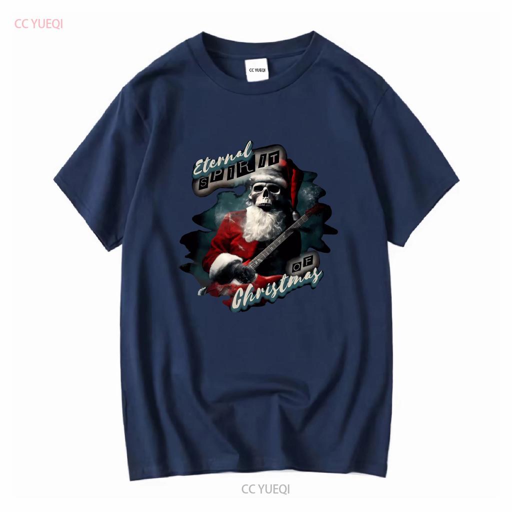 Eternal Spirit Santa Skull Christmas Rock Guitar Unisexs Cotton T Shirt Top Long or Short Sleeves Vintage Washed Versatile Casual