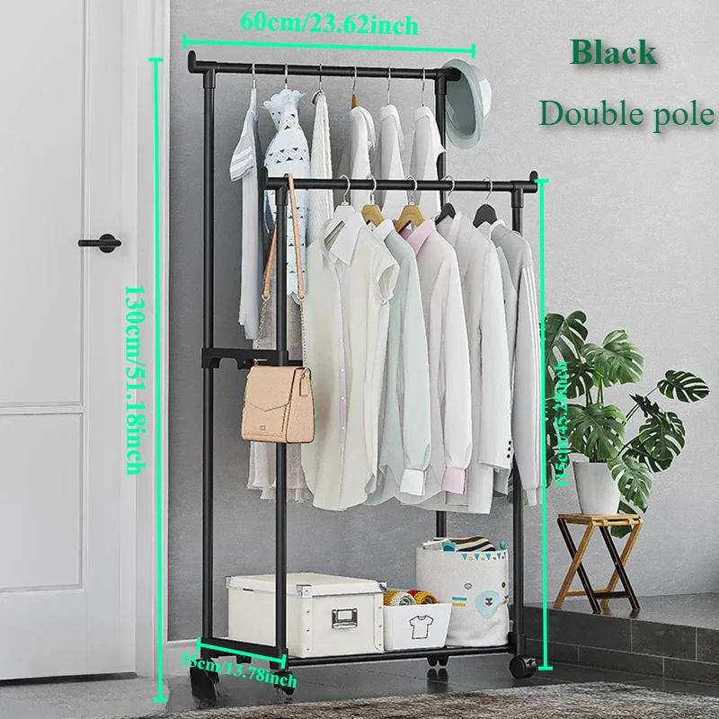 Передвижная полка для одежды органайзер для спальни вешалка для одежды на двух штангах передвижная вешалка для одежды с колесиками напольная вешалка для одежды 3230₽