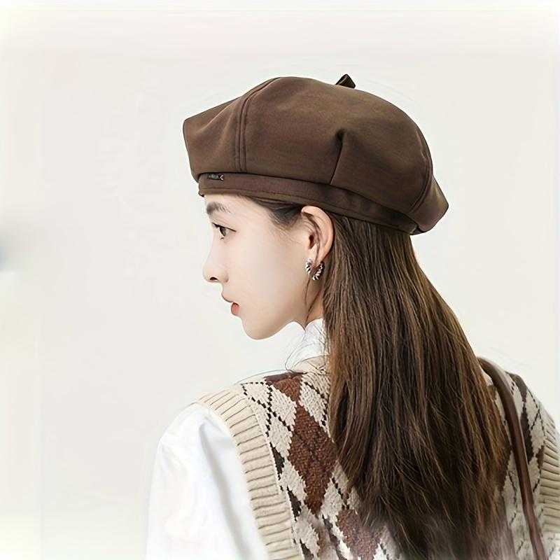 Béret à étiquette métallique pour femme, chapeau de ski décontracté rétro pour sports de plein air, cyclisme, automne et hiver