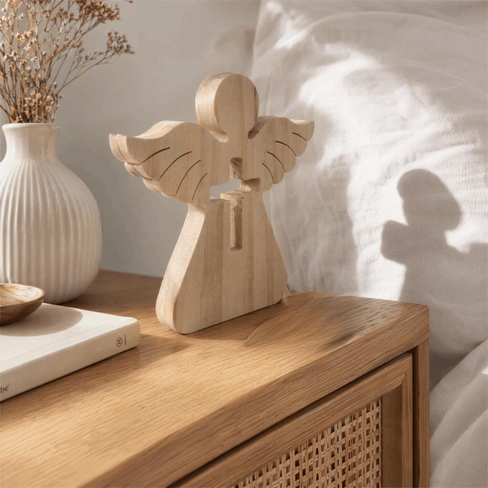 Wooden Hollow Cross Wooden Angel Tabletop Ornament Living Room Corner Shelf Display Decor