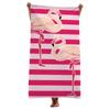 Classic Flamingo Striped Beach Towel, Quick Dry Soft Cotton, Pink Stripes with Flamingo Print for Summer Pool Use