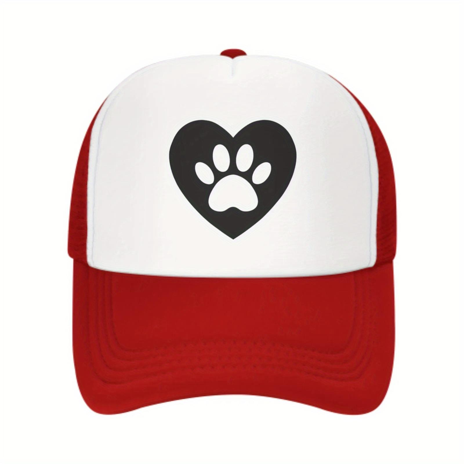 Heart Paw Print Trucker Hat Unisex Breathable Mesh Baseball Cap Outdoor Casual One Size