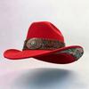 Creative One-word Top Curled Denim Top Hat Metal Bow Embroidery Pattern Stage Performance Party Hat