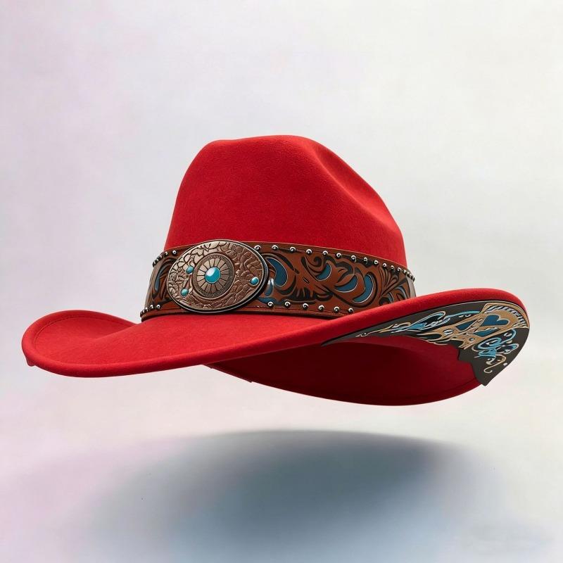 Creative One-word Top Curled Denim Top Hat Metal Bow Embroidery Pattern Stage Performance Party Hat