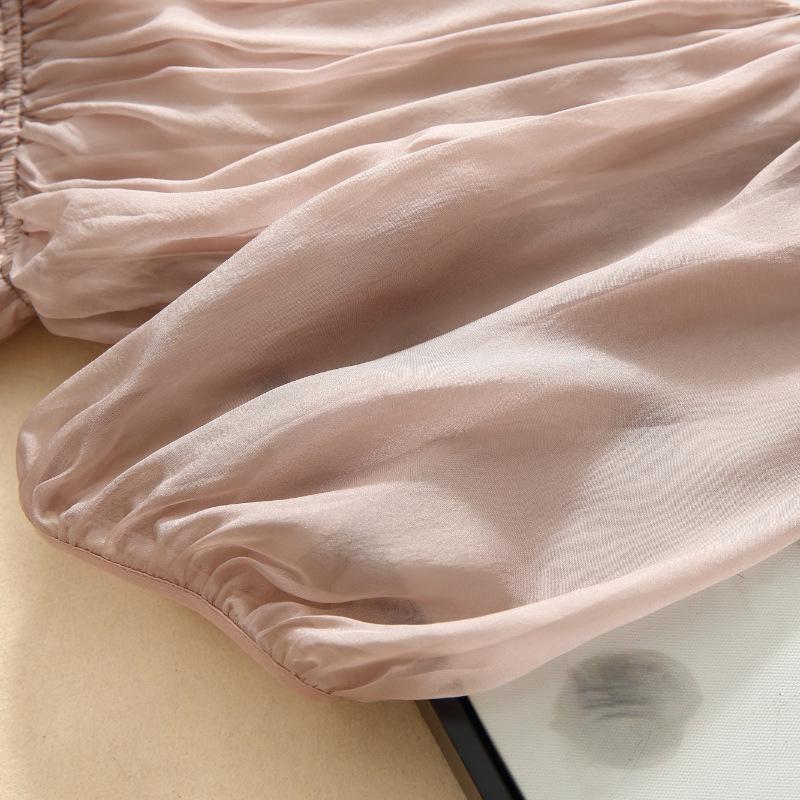 2025 Damen Seidenkleid mit französischen Puffärmeln und V-Ausschnitt