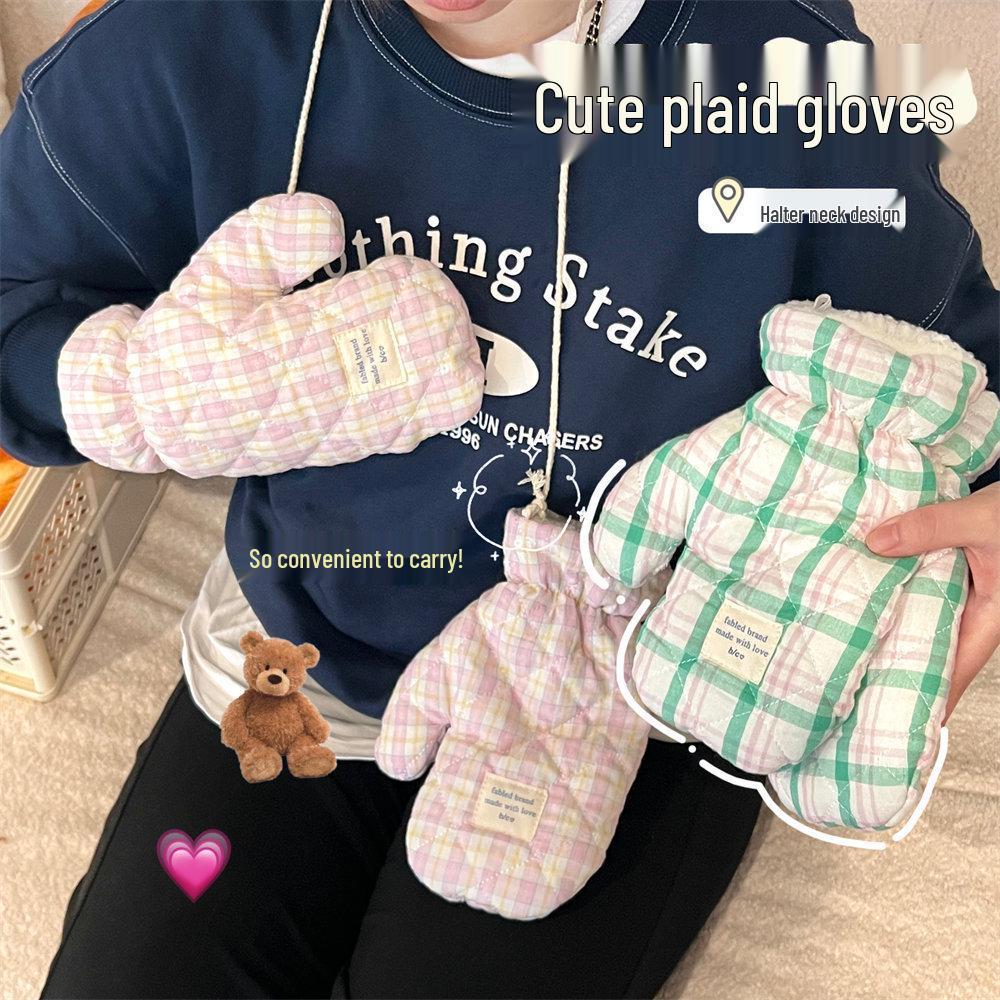 Korean Cute Winter Gloves & Neck Warmer: Thick Velvet for Women & Men, Ideal for Cycling & Riding, Perfect for Students' Cold Protection