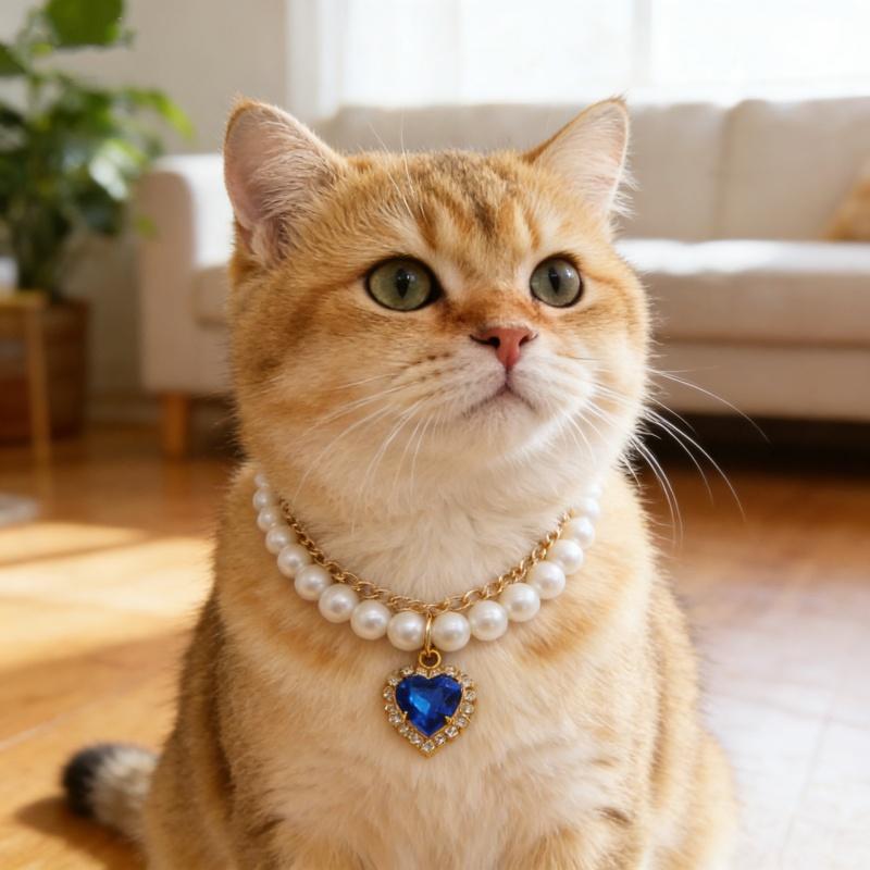 Adjustable Cat Collar with High Simulation Pearls Cute Exquisite Summer Necklace for Kittens Pet Supplies with Neck Decoration