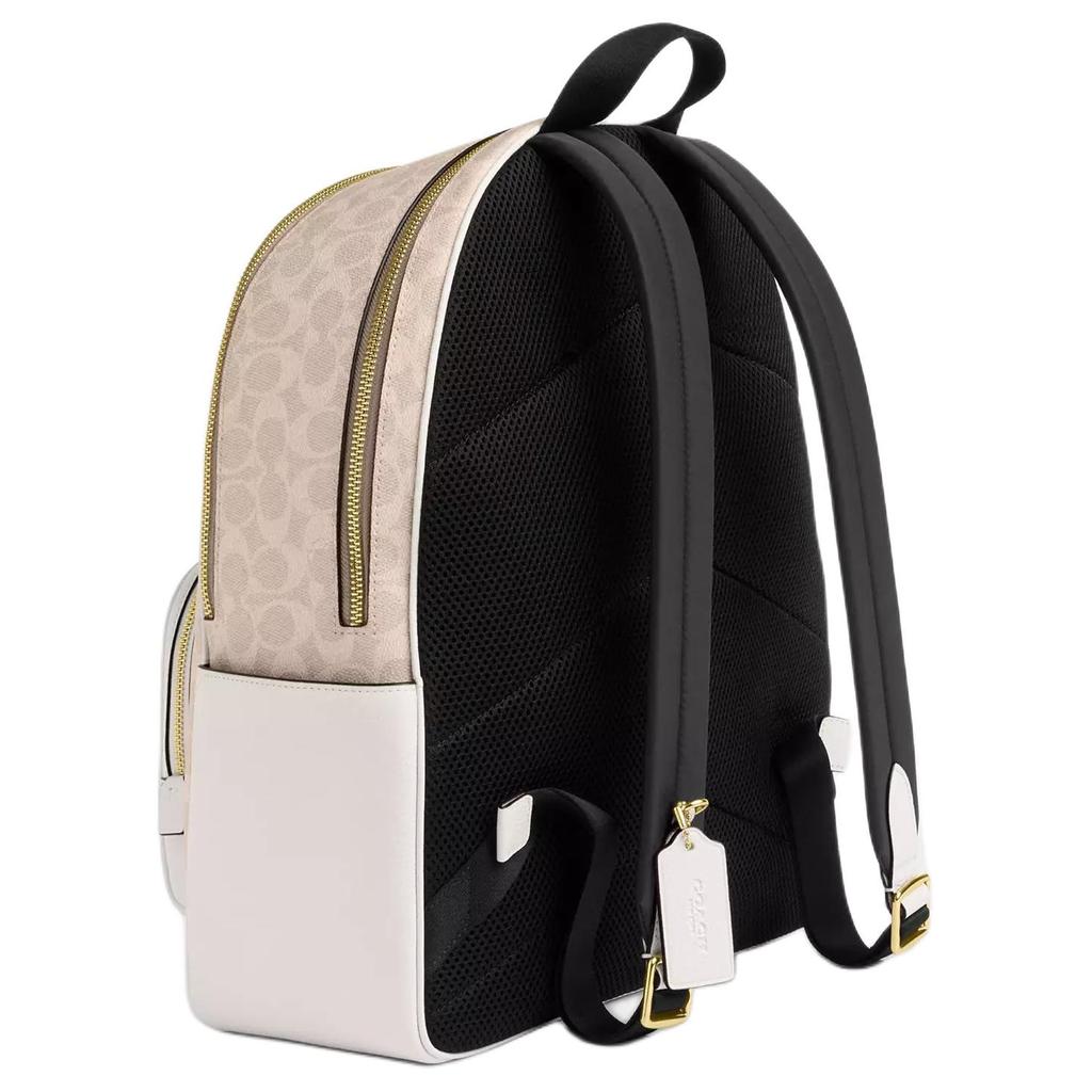 Coach Gericht 33 Logo Doppelreißverschluss Beschichtetes Canvas und Leder Rucksack Großer Damenrucksack Beige CZ175-IMXDM
