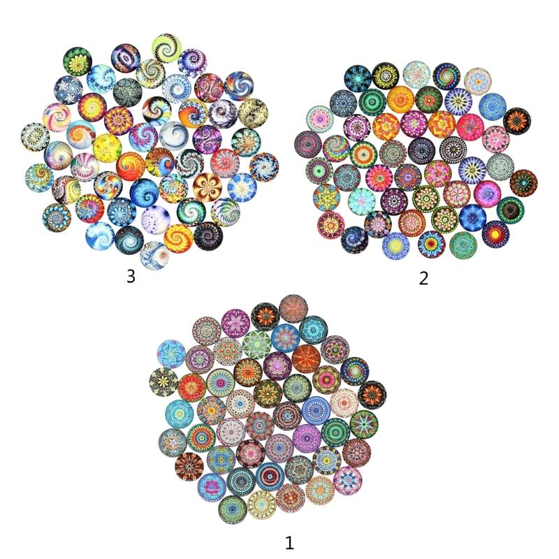 100Pcs/set Flower Jewelry Round Glass Jewlery Printed Glass Cabochons Round Tiles Glass Cabochons Patches Glass Ornament