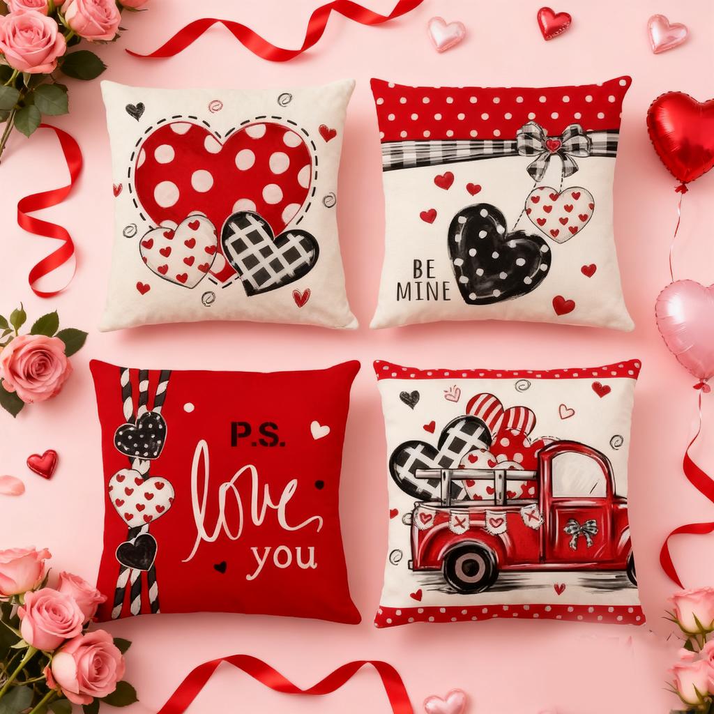 Valentine's Day Pillowcase With Letter And Heart Design, Headboard Pillow, Festive Decoration Pillowcase