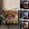 MMonchichis DollL Cute Cushion Cover Natural Linen Organic Fabric DoubleSided Printing Sofa Home Decor Gift Pillow Case