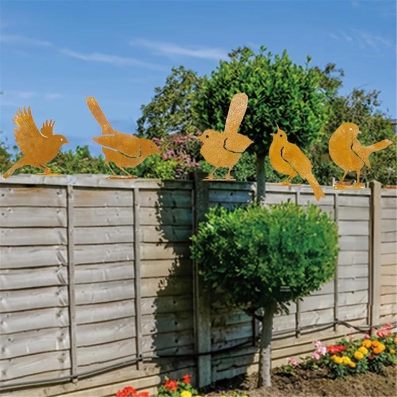 Pack Of 5 Iron Bird Garden Decorations With Weatherproof Design For Outdoor Use Decorative Backyard Ornament