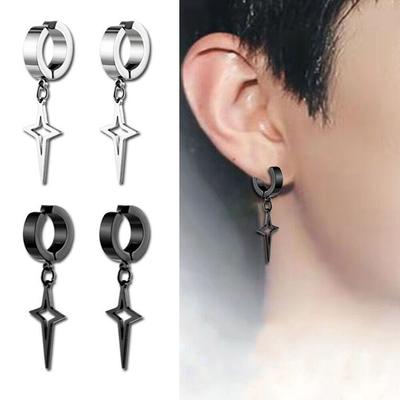 2pcs Men Women Cross Dangle Hoop Earrings Stainless Steel Ear Piercing Punk Jewellery
