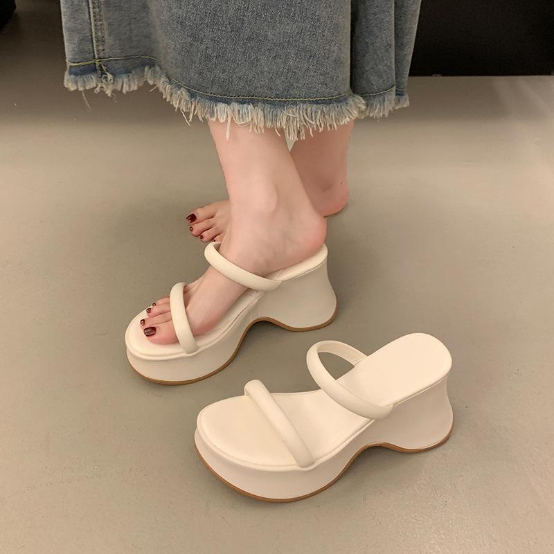 

French thick-bottomed slope heel cool slippers for women s outerwear 2025 summer new Korean version with skirt one-word with high-heeled slippers 40