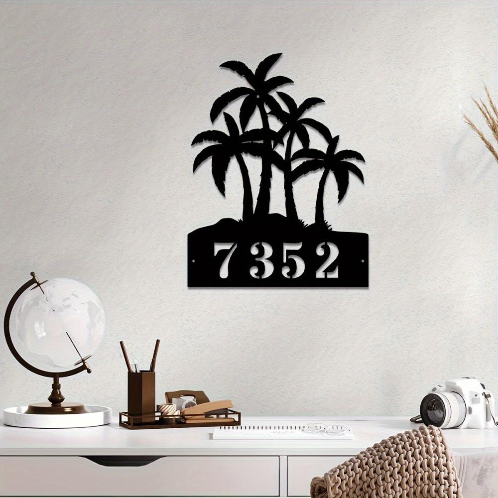 Metal Art Coconut Tree Sign House Number Custom Name Plate Wall Decor Indoor Outdoor