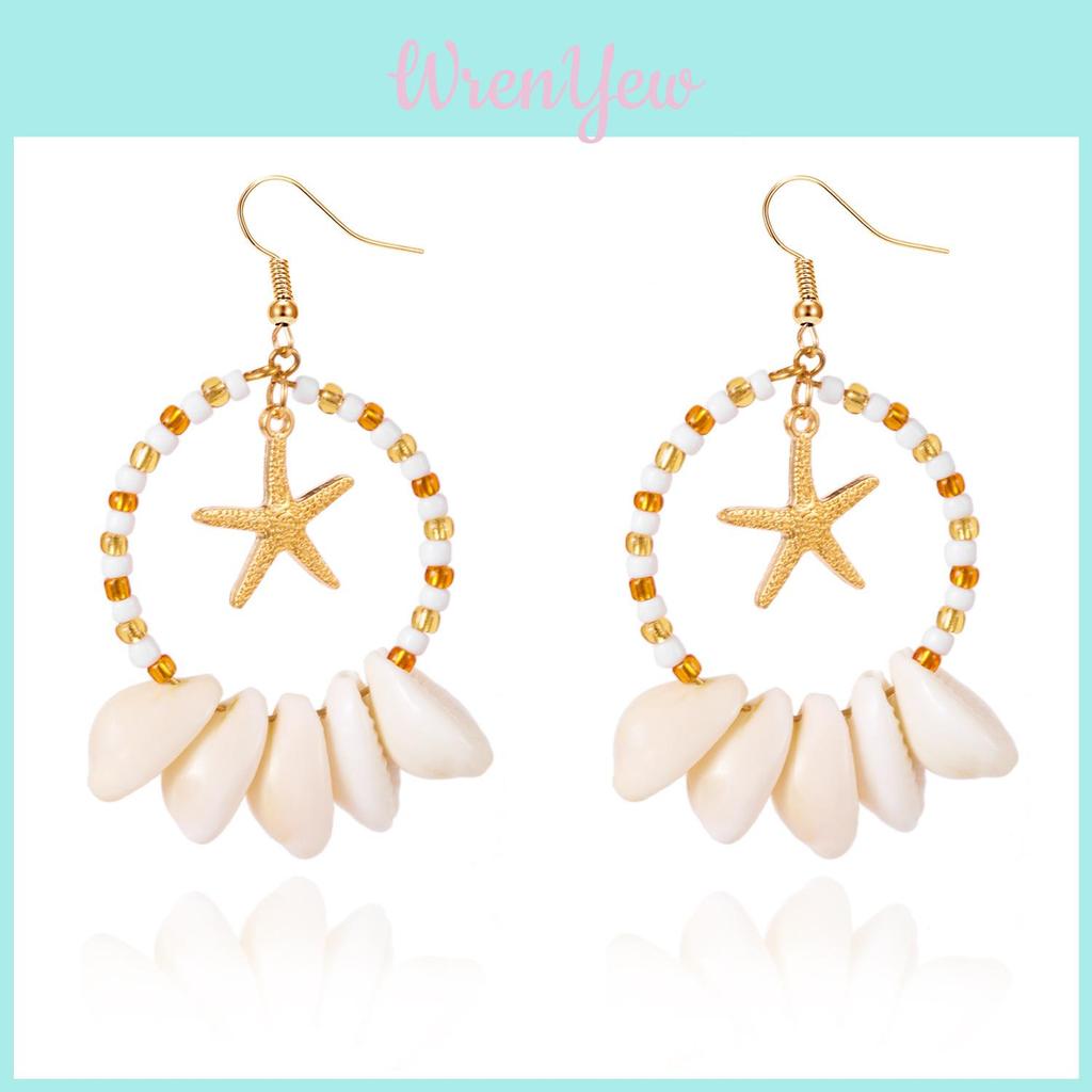 Bohemian Shell Earrings With Geometric Starfish Pendant For Women Summer Casual Wear