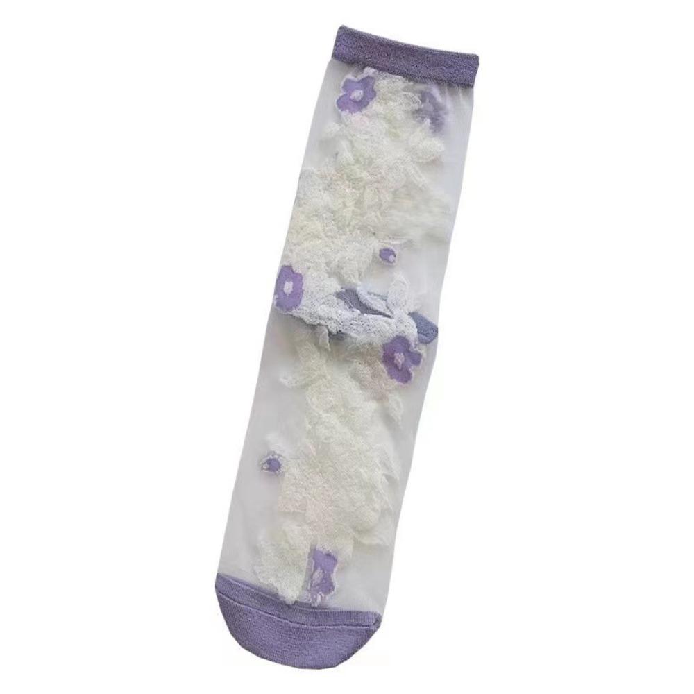 Sweet Floral Women's Socks Transparent Long Socks Fashion Crystal Silk Socks  Summer