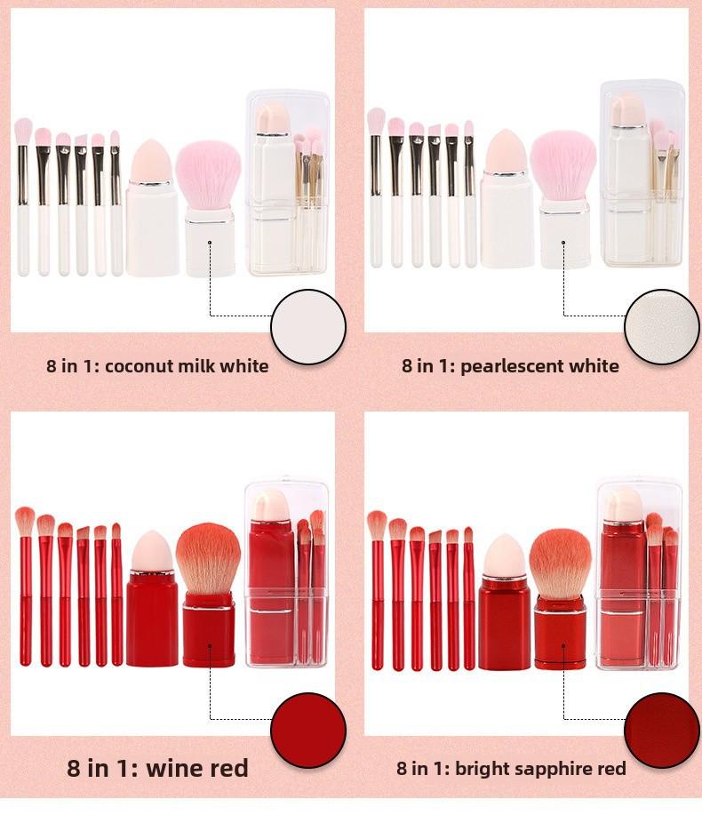 Přenosná sada zatahovacích štětců na make-up: Štětce na oční stíny, korektor a tvářenku