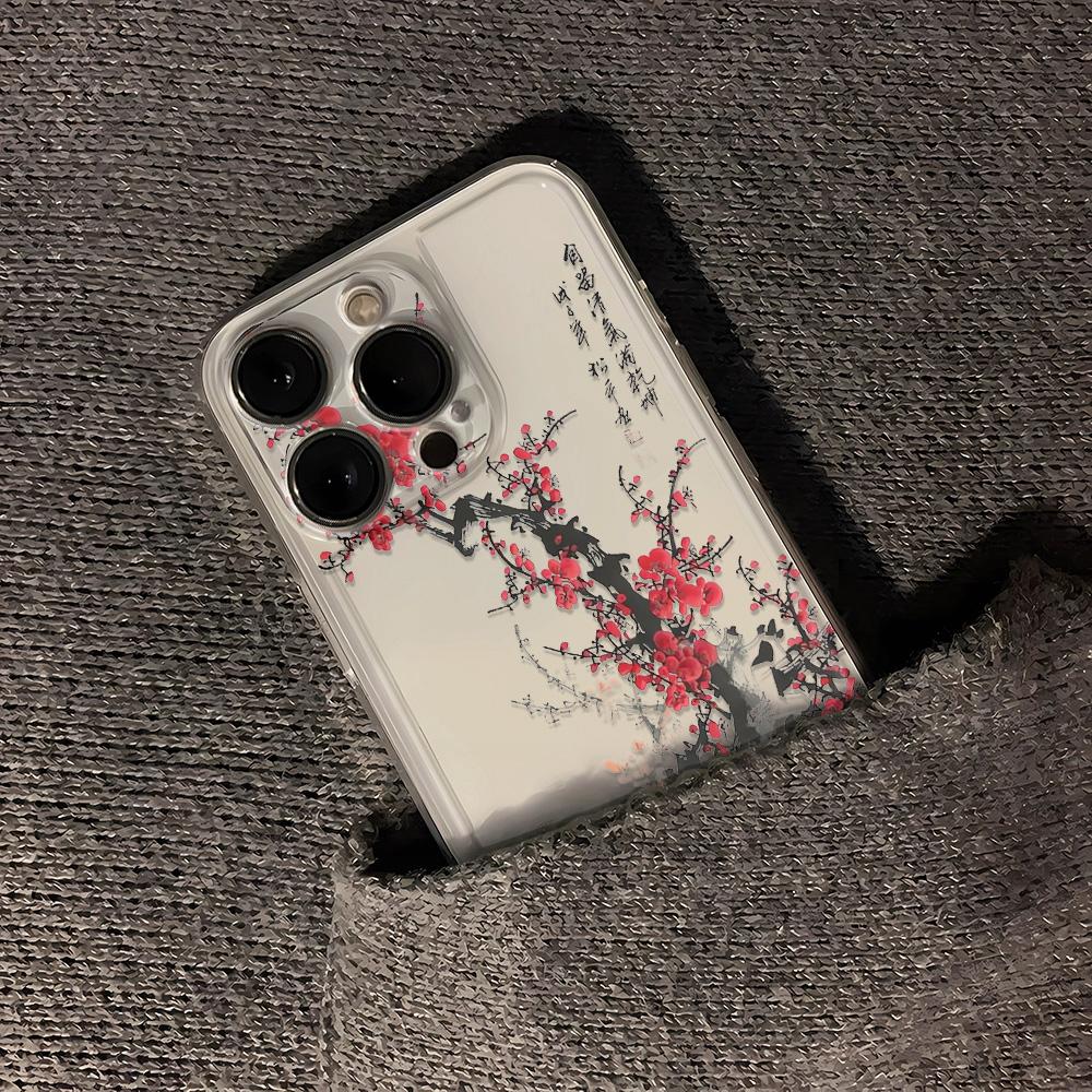 Chinese Ink Plum Blossom Print Phone Case For Samsung Galaxy S10 S20 S21 S22 S23 S24 S25 NOTE 10 20 ULTRA Cover