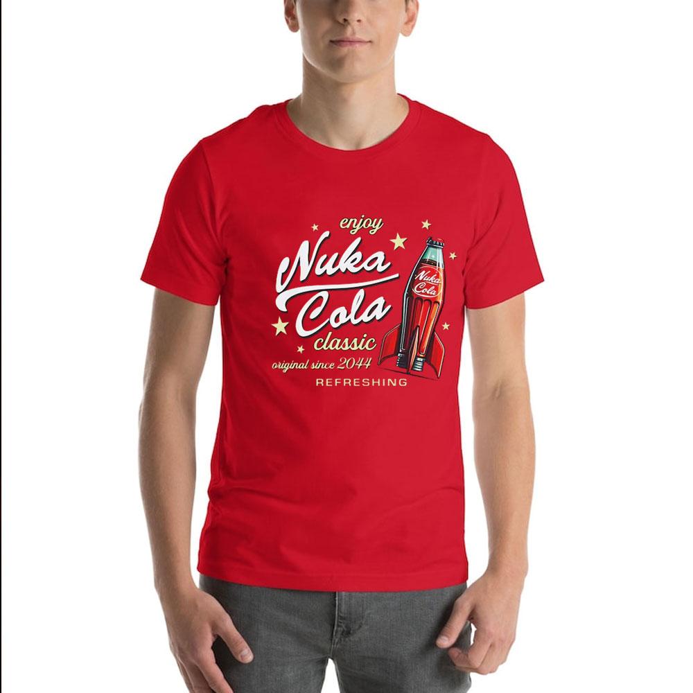 Nuka Cola Fallout Unisex Softstyle Cotton T-Shirt Funny Tshits Vintage Red T Shirt 2044 Tee Tops Fan Gift Ropa Hombre Harajuku