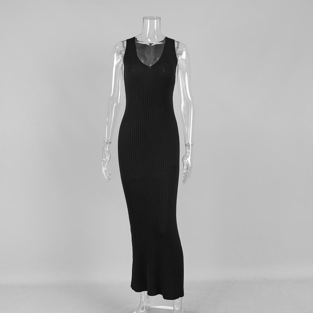 Suspender knitted dress European and American summer new wide shoulder inner long dress slim knitted dress