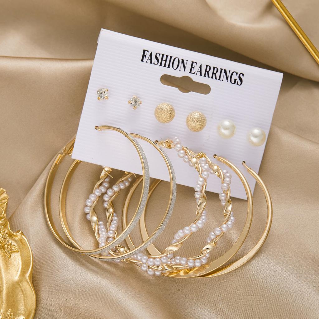 Vintage Geometric Gold Color Hoop Earrings Set Imitation Pearls Acrylic Butterfly Heart Dangle Drop Earrings Trend Jewelry Gifts