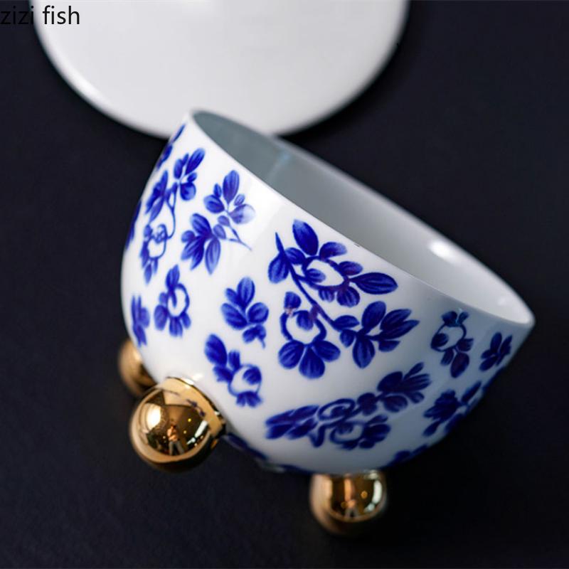 Blue and White Three-legged Ceramic Bowl with Cover Soup Bowl Dessert Bowls Serving Plate Dinner Plates Fruit Plate Salad Bowls