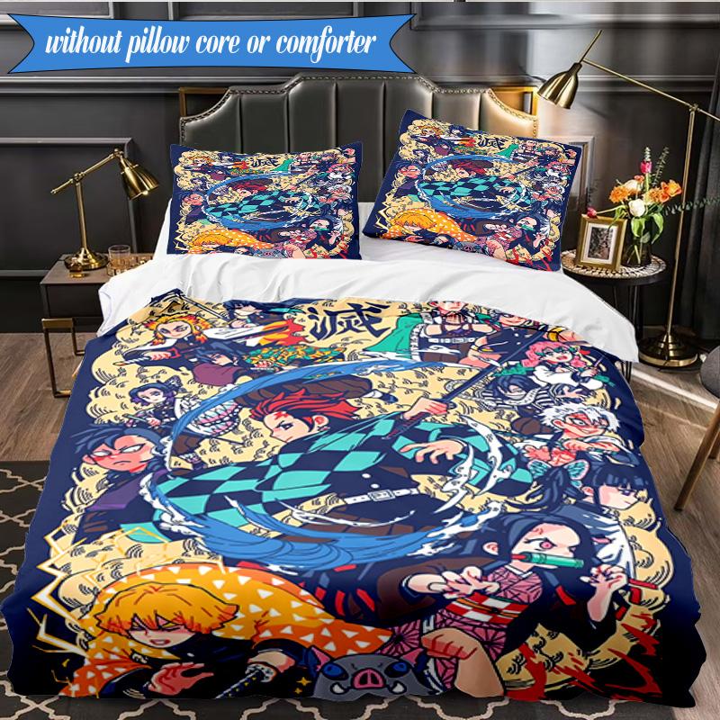 Vibrant Anime Characters 3pcs K-pop Music Group Bedding set,Ideal for Bedroom, Dormitory,Including Duvet Cover And 2pcs Pillowcases,Fan Gifts