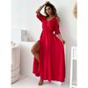 Fashion Style Summer New Arrival Women's Clothing Sexy V-neck Pure Color Long Dress off-Shoulder Short Sleeve Slim Looking High Waist Skirt