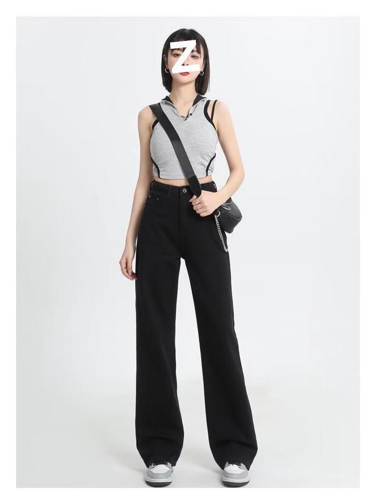 2025 Spring/Summer Women's White High-Waist Wide-Leg Floor-Length Jeans