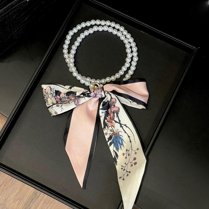 Faionable Polka Dot Scarf Waist Belt For Women Decorative Pearl Splicing Neck Ribbon Elegant Stripes Fluttering Ribbon