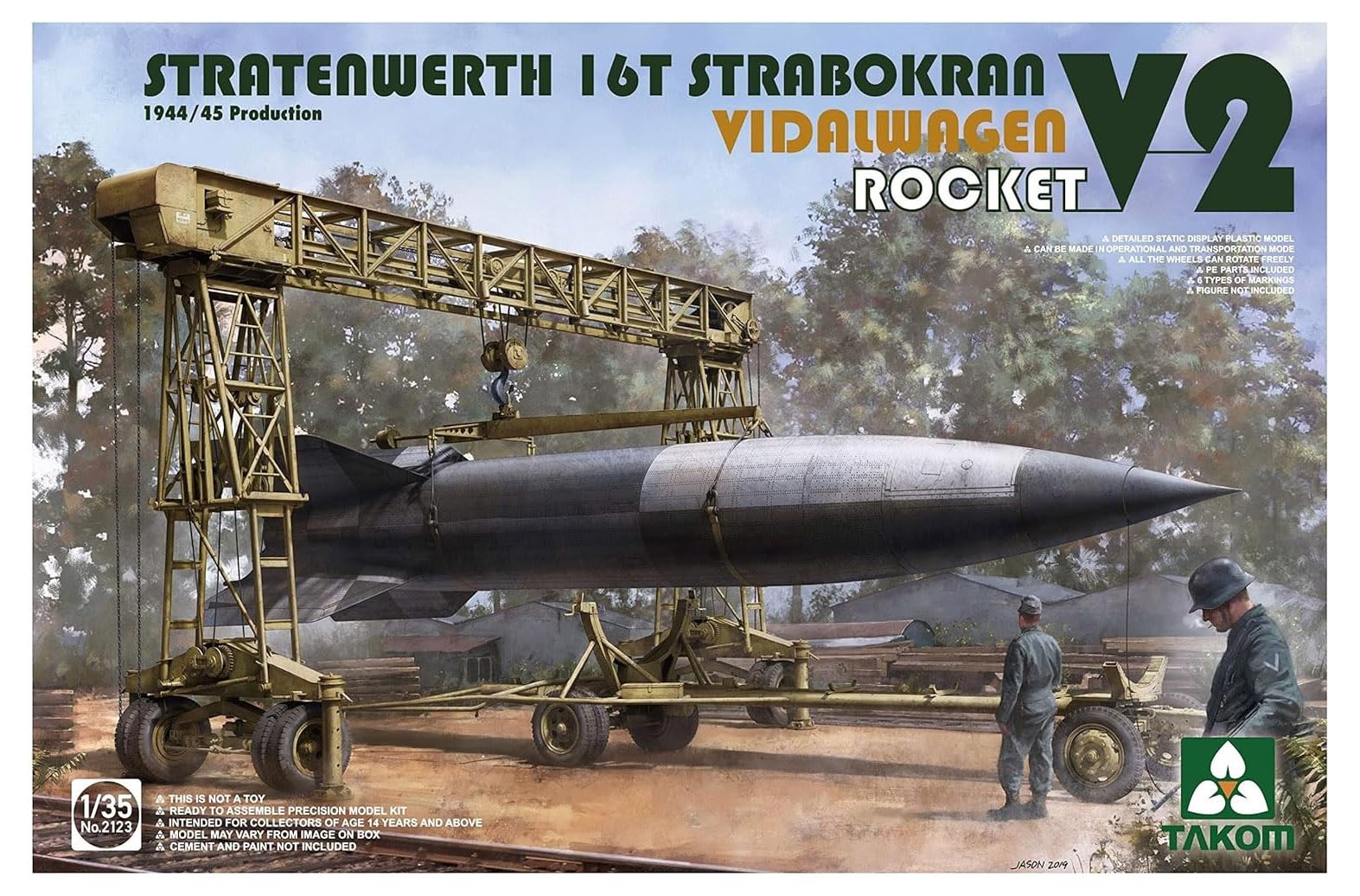 

Takom Scale German Stratenwerth 16t Gantry Crane with Vidalwagen V2 Production Plastic Model Kit TKO2123 1/35 & Rocket, 1944/45