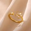 Opal Flower Rings For Women Cubic Zirconia Openning Stainless Steel Flower Ring Wedding Floral Aesthetic Jewelry anillos mujer