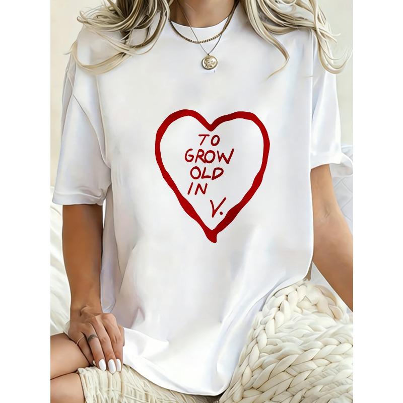 Oversized T Shirt Dress Black Heart Print To Grow Old In V Casual Wear