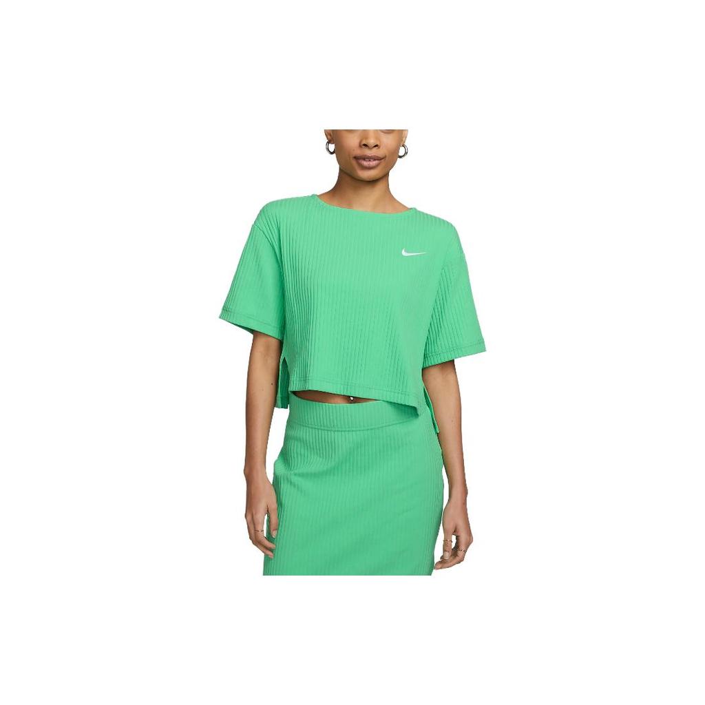 New Nike Sportswear Ribbed Jersey Short Sleeve Top Green DV7871-363