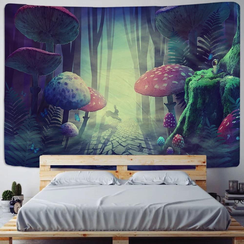 Forest Mushroom Cabin Wall Hanging Home Wall Decoration Tapestry Office Living Room Tapestry
