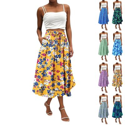 Saia Feminina Saia Boêmia Estampa Floral Casual Temperamento Saia com Bolso