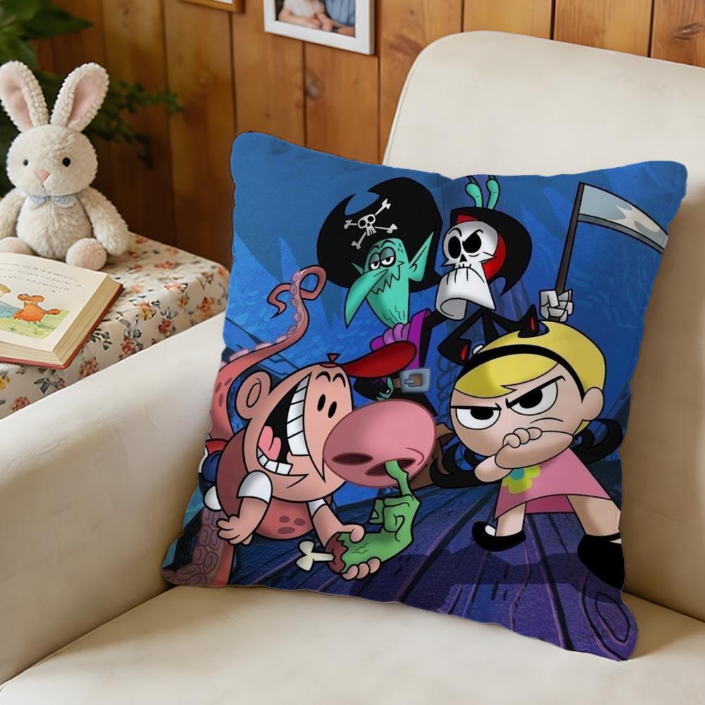 Cushion Cover Short Plush Throw Pillow Soft Washable Sofa Bed Office Cushion B-Billy & Mandy'S Adventure Anime