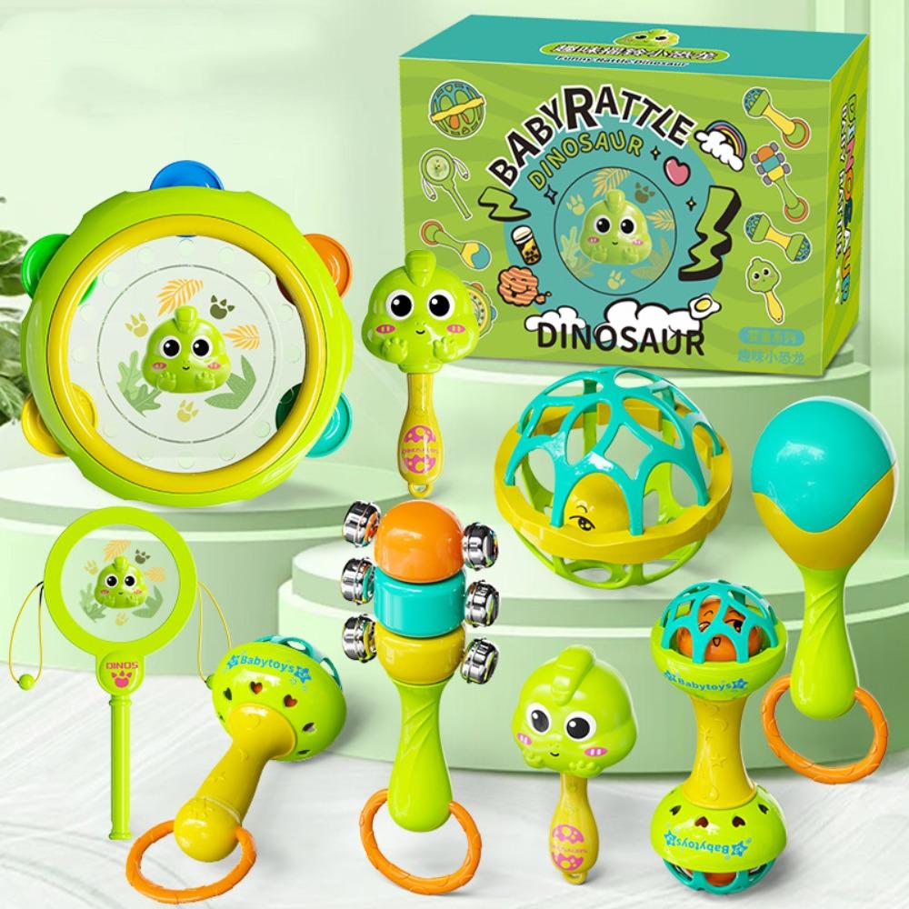 8/9pcs Colorful Cartoon Shape Sensory Toy Plastic Handbell Wave Drum Baby Rattle Toy  Newborn