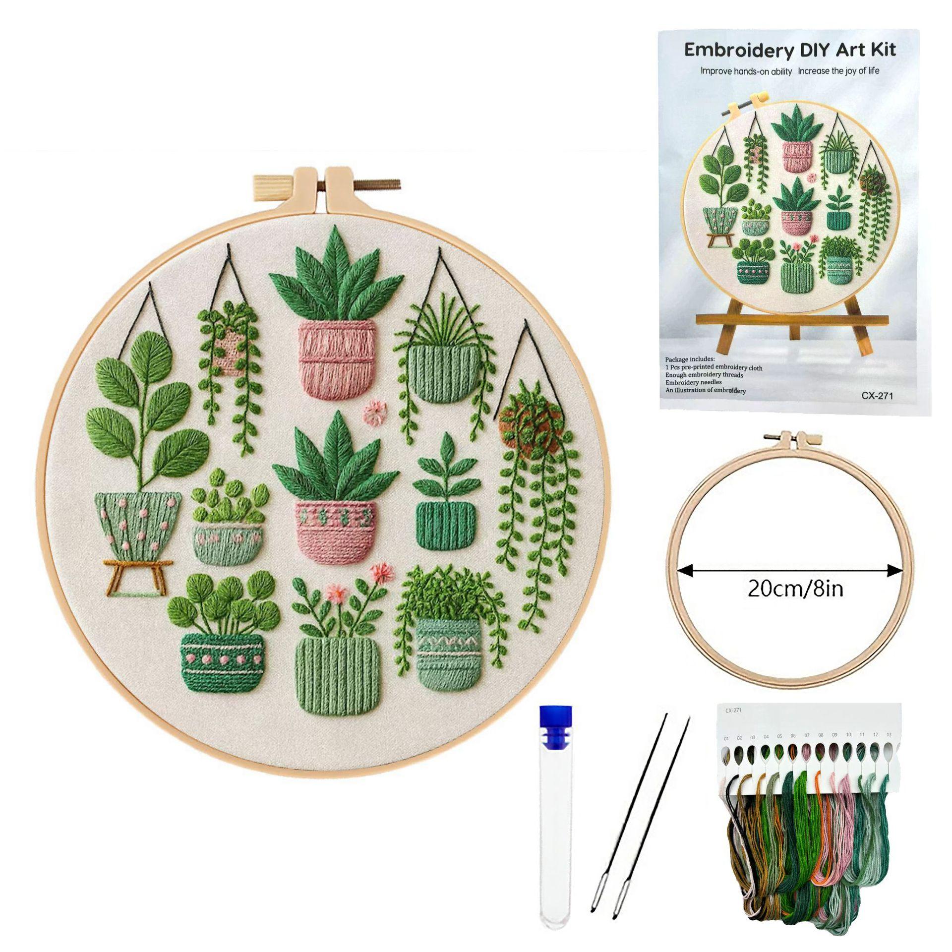 

1 набор для вышивания «Комнатное растение» крестиком, подходит для начинающих, учебник по английским стежкам, набор материалов для вышивания своими руками 20cm