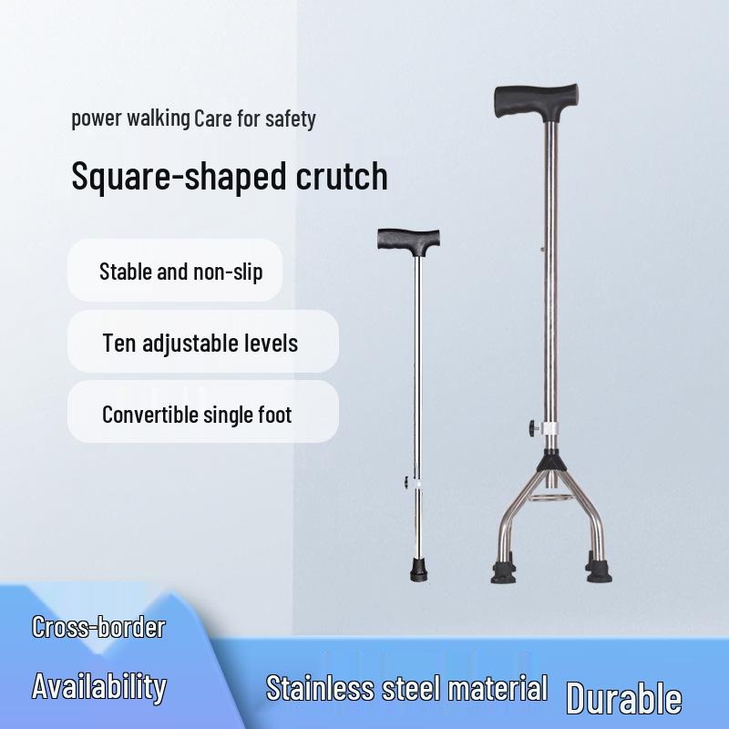 Stainless Steel Telescopic Walking Stick - Anti-Slip, Lightweight Four-Legged Cane for Mobility Support