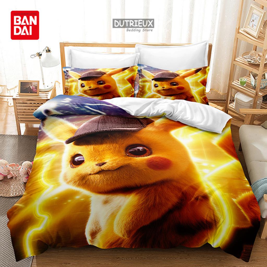 3D Pokemon Bedding Set Pikachu Duvet Cover Quilt Cover Pillowcase Double Queen King Size Kids Bedroom Home Textile