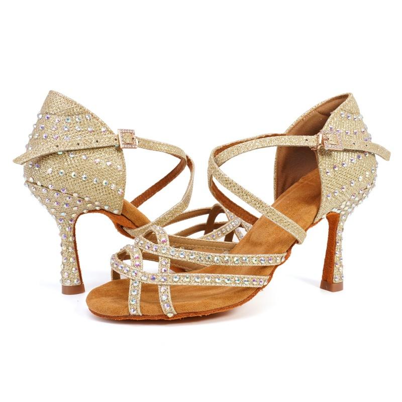Scarpe da ballo con tacco alto da donna Scarpe da ballo latino Scarpe da ballo da sala indoor con strass con tacco 6/7/9CM