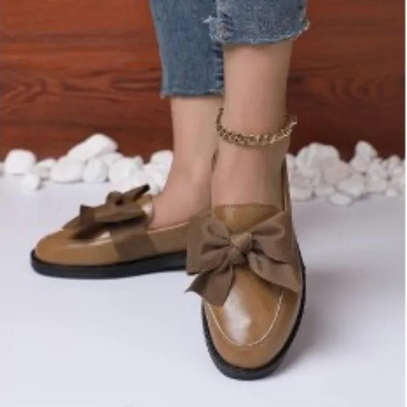 

Модная женская обувь 2024 больших размеров, женские туфли-лодочки без застежки, классические повседневные туфли-лодочки, женские туфли с бантом и круглым носком на низком каблуке, женские zapatos 35 хаки